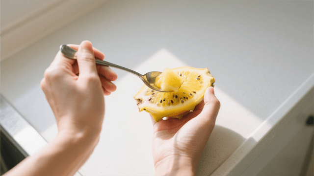 Dragon fruit halves ready to eat with spoon